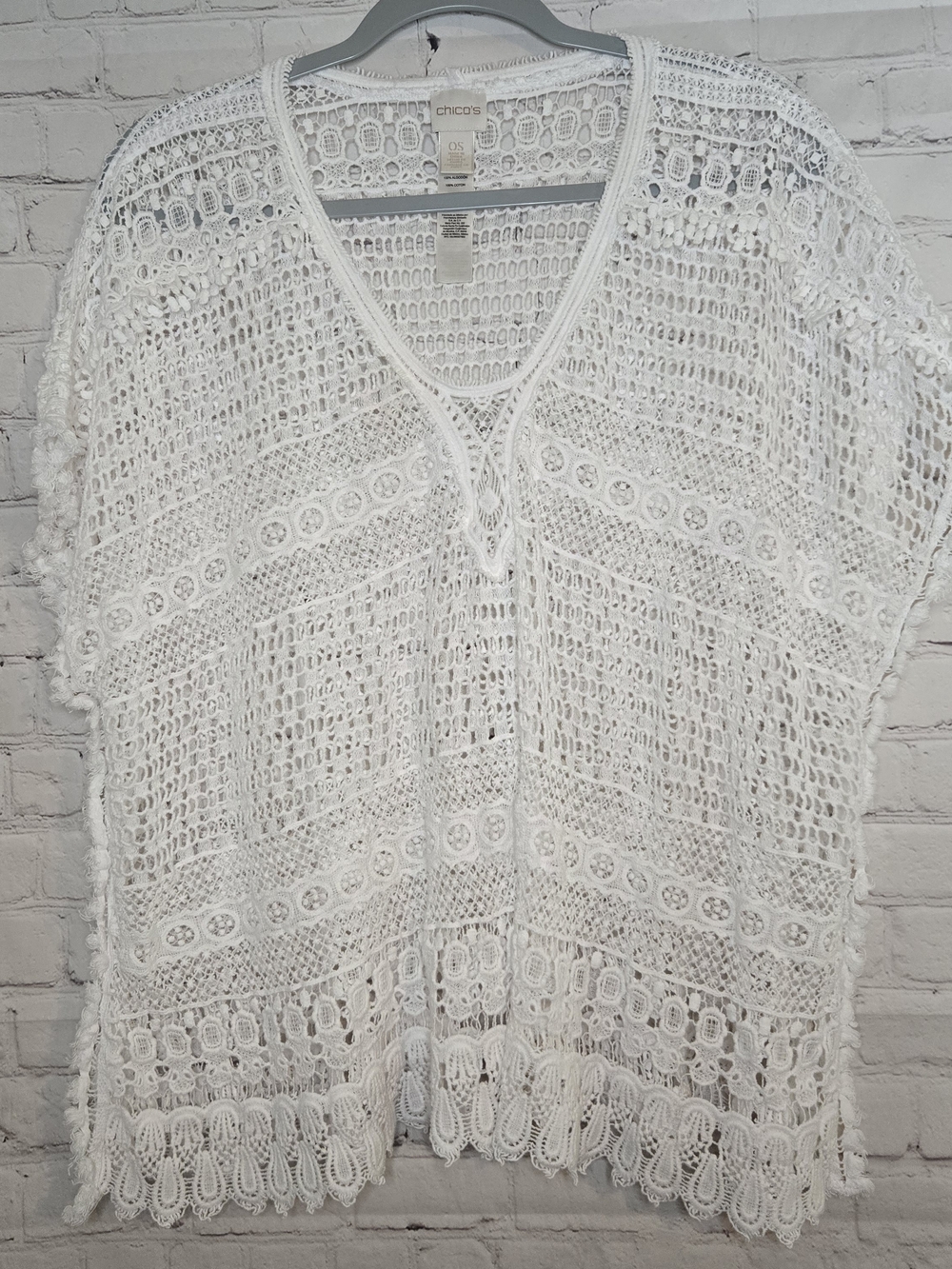 Chicos White Crochet Openwork Cover-Up 100% Cotton